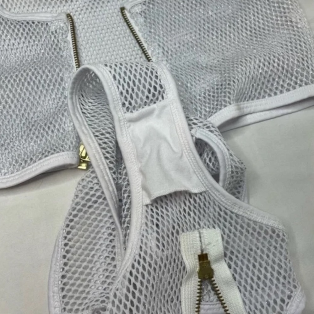 White Zip Up Fishnet Rave Set Size Medium - Picture 3 of 6